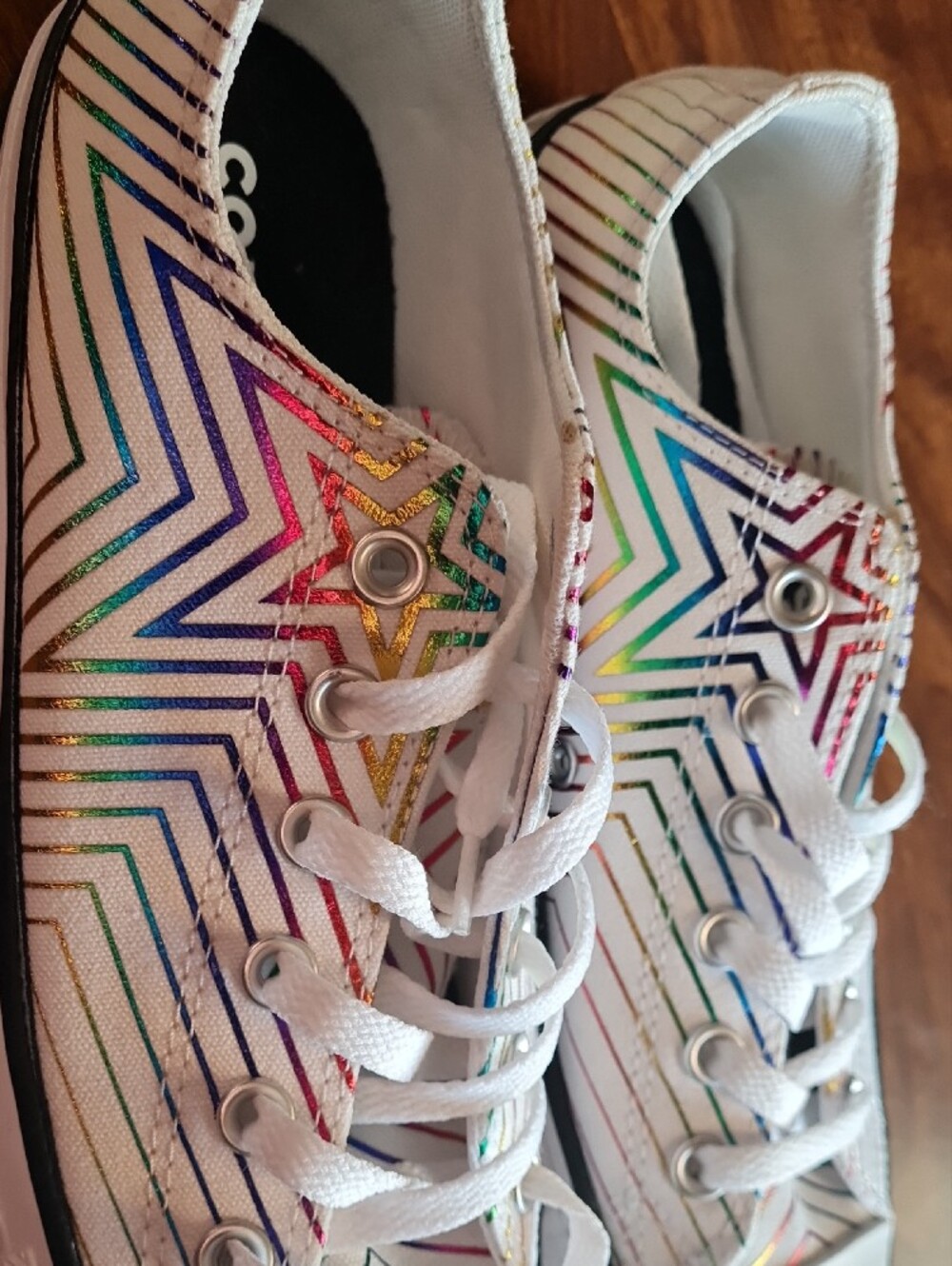 Converse All Star Low Top Sneakers in White with Rainbow Stripes